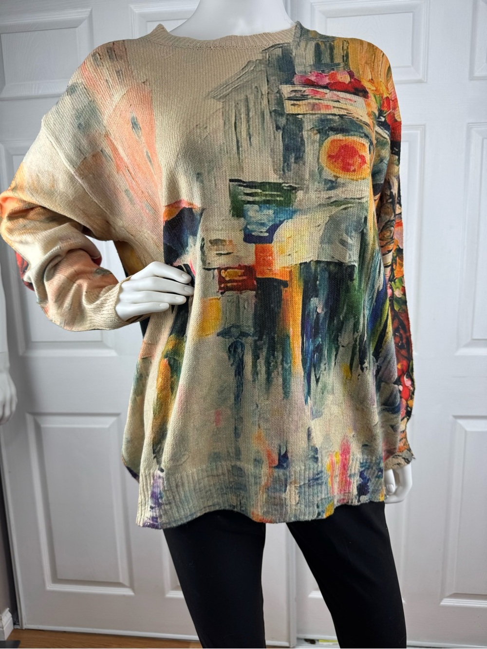 Abstract Print Beige Women's Sweater